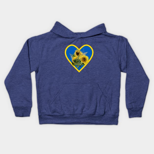 Sunflowers in Heart with Blue and Yellow Ukrainian flag colors Kids Hoodie by SeaChangeDesign